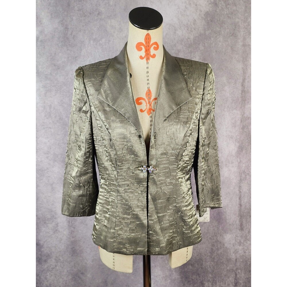 VTG David's Bridal Womens 10 Green  Evening Cocktail Party Blazer Jacket Jeweled